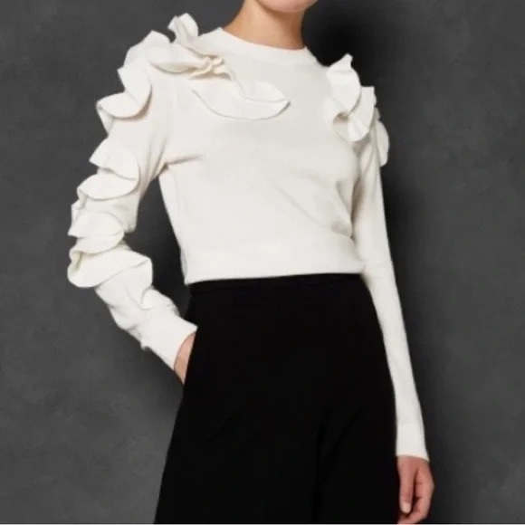 Ted Baker 🎀 | Pallege Frill Sleeve and Shoulder Jumper - Ivory - Picture 5 of 12